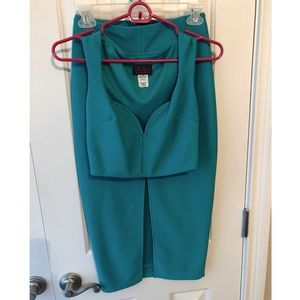 Two Piece Midi Tight Pencil Skirt with Crop Top